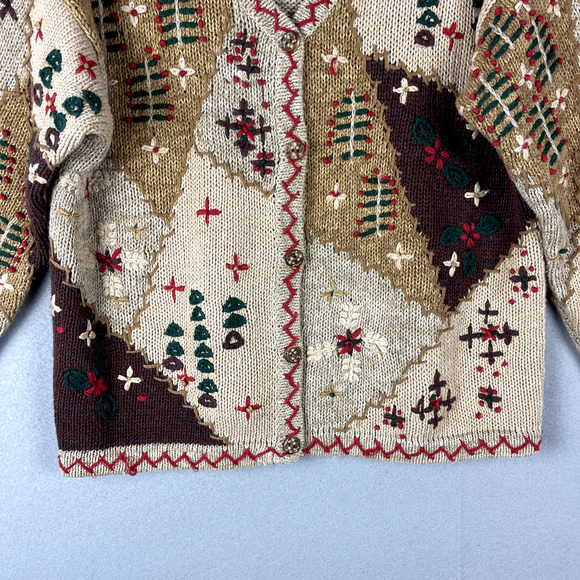 VTG Eagles Eye Cardigan Sweater Womens XL 3D Knit Chunky Christmas Artsy 90s - Picture 3 of 16